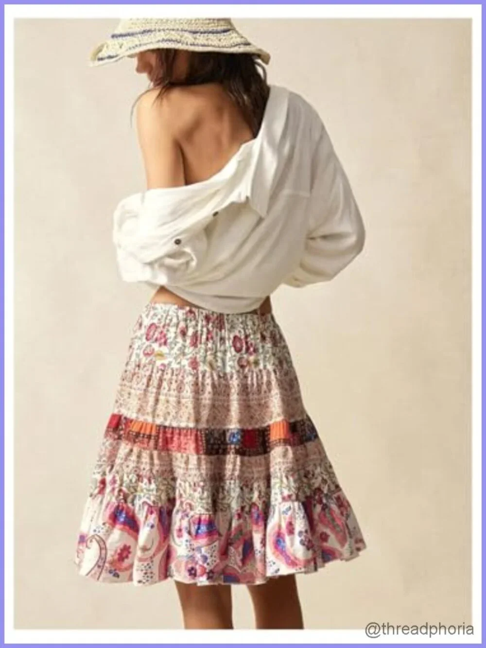 Bohemian Paisley Print Tie Front A-Line Midi Skirt Flowy Summer Vacation
